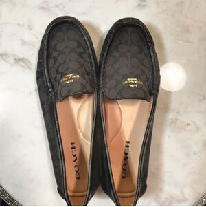#016 Coach Black Signature Loafers with Gold Detail...NO BOX Prelove